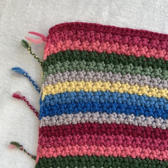 Vintage Handmade Crochet Knit Rainbow Afghan Blanket Fringe “Granny Square” - Picture 9 of 9